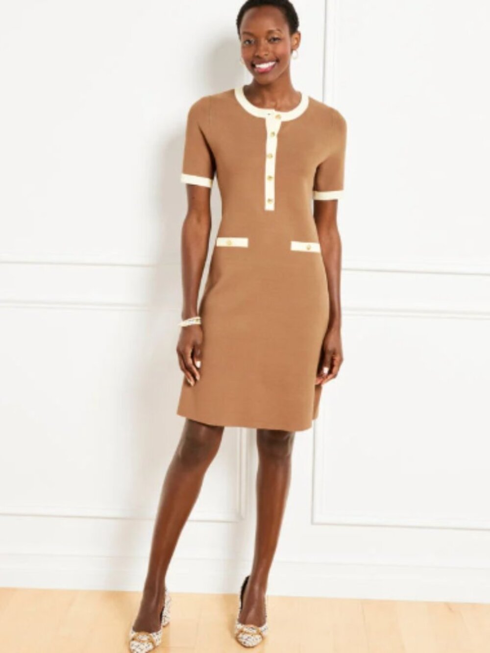 Talbots Short Sleeve Tipped Shift Dress
